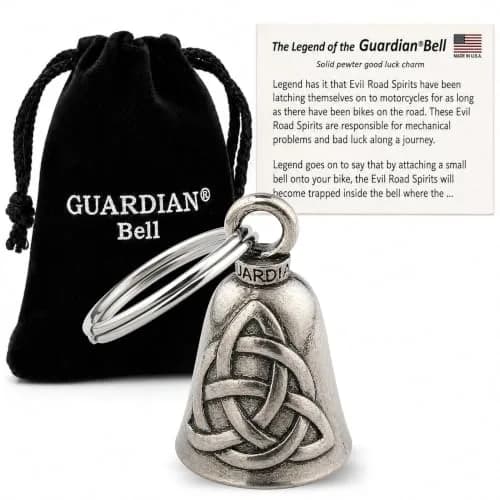 Guardian Bell Trinity Knot Triquetra Good Luck Bell w/Keyring & Black Velvet Gift Bag | Motorcycle Bell | Lead-Free Pewter | Made in USA thumbnail 1