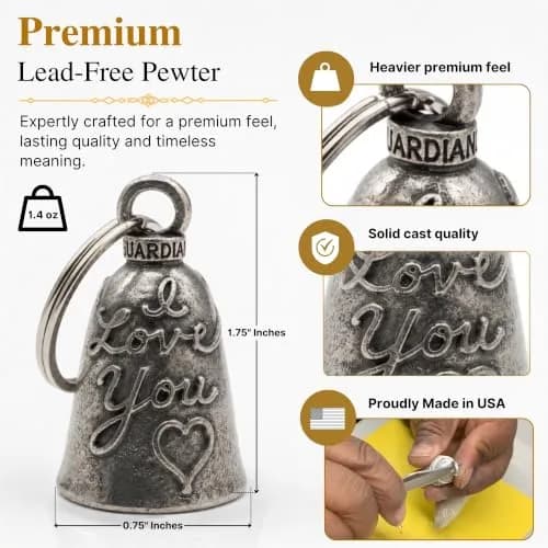 Guardian Bell Trinity Knot Triquetra Good Luck Bell w/Keyring & Black Velvet Gift Bag | Motorcycle Bell | Lead-Free Pewter | Made in USA thumbnail 4