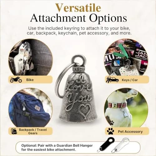 Guardian Bell Trinity Knot Triquetra Good Luck Bell w/Keyring & Black Velvet Gift Bag | Motorcycle Bell | Lead-Free Pewter | Made in USA thumbnail 9