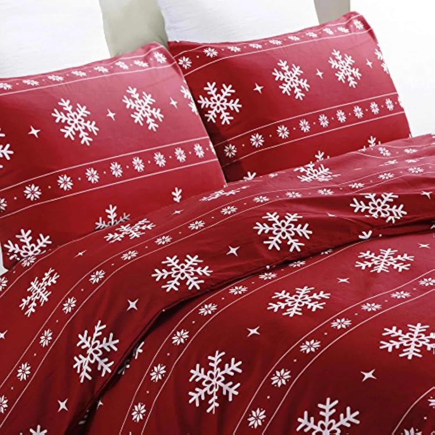 Vaulia Microfiber Duvet Cover Set Twin, Red Snowflake | Festive Bedding with Hidden Zipper - main product image