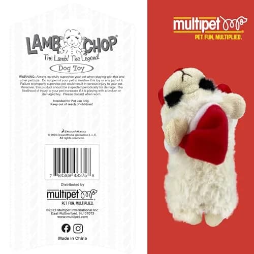 Multipet Lamb Chop Dog Plush Toy with Santa Hat - Squeaky Toy 15cm (6") | Soft & Cuddly for Puppies & Small Dogs thumbnail 5
