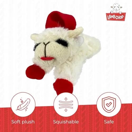 Multipet Lamb Chop Dog Plush Toy with Santa Hat - Squeaky Toy 15cm (6") | Soft & Cuddly for Puppies & Small Dogs thumbnail 3
