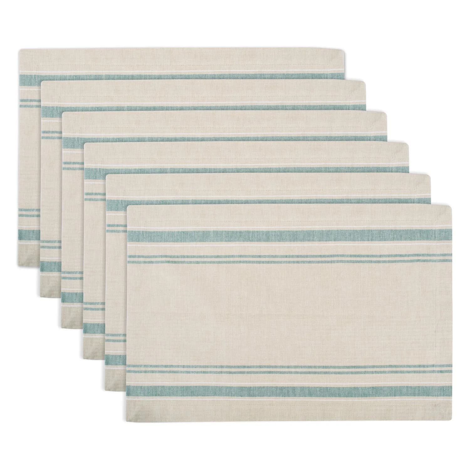 DII French Stripe Placemat Set 13x19 in Taupe/Gray | Farmhouse Style Cotton Table Linen — Taupe/Teal