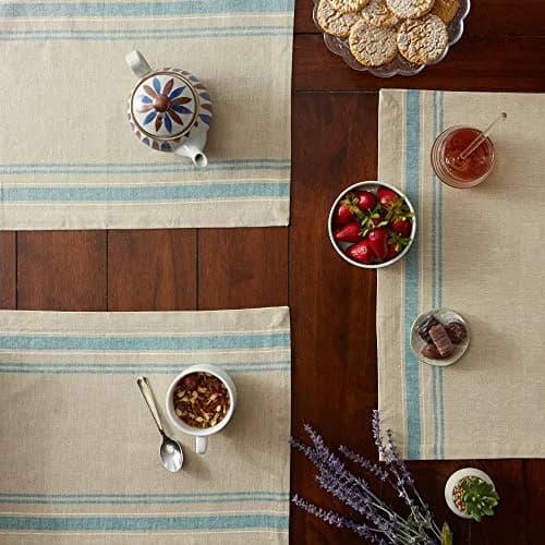 DII French Stripe Farmhouse Style Placemat Set 13x19 Inches Taupe/Teal | Set of 6 Cotton Placemats thumbnail 3