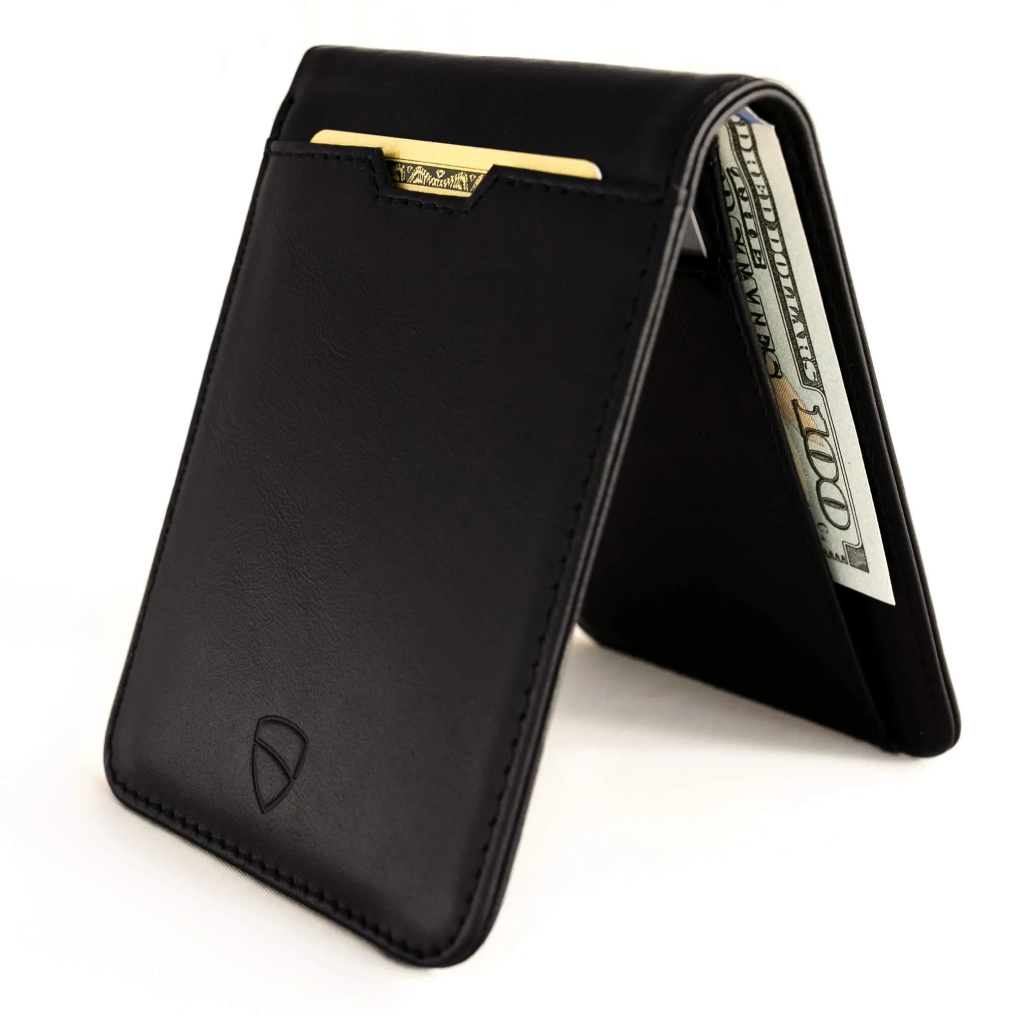 Vaultskin Manhattan Slim Leather Bifold RFID Wallet for Men (Cognac) | RFID Blocking Security for Cards & Bills — Black