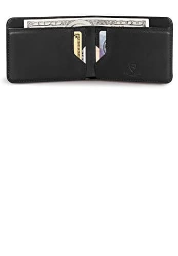 Vaultskin Manhattan Slim Leather Bifold RFID Wallet for Men (Black) | Minimalist Design, Italian Leather, Front Pocket Friendly thumbnail 4