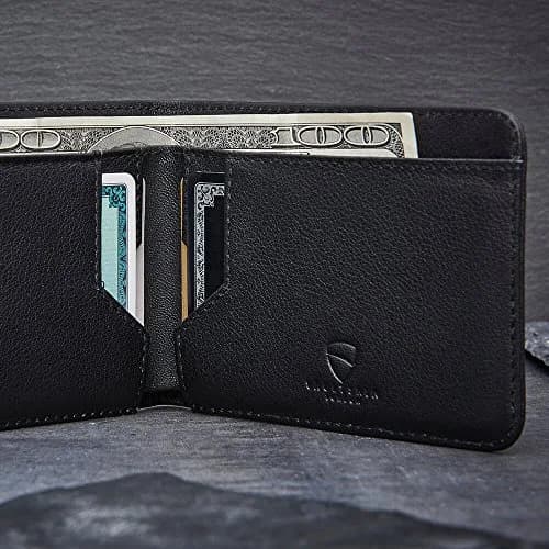 Vaultskin Manhattan Slim Leather Bifold RFID Wallet for Men (Black) | Minimalist Design, Italian Leather, Front Pocket Friendly thumbnail 5