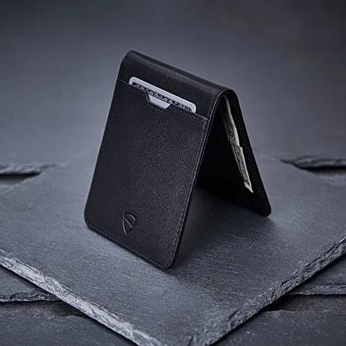 Vaultskin Manhattan Slim Leather Bifold RFID Wallet for Men (Black) | Minimalist Design, Italian Leather, Front Pocket Friendly thumbnail 7