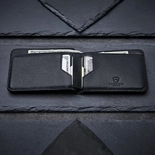 Vaultskin Manhattan Slim Leather Bifold RFID Wallet for Men (Black) | Minimalist Design, Italian Leather, Front Pocket Friendly thumbnail 3