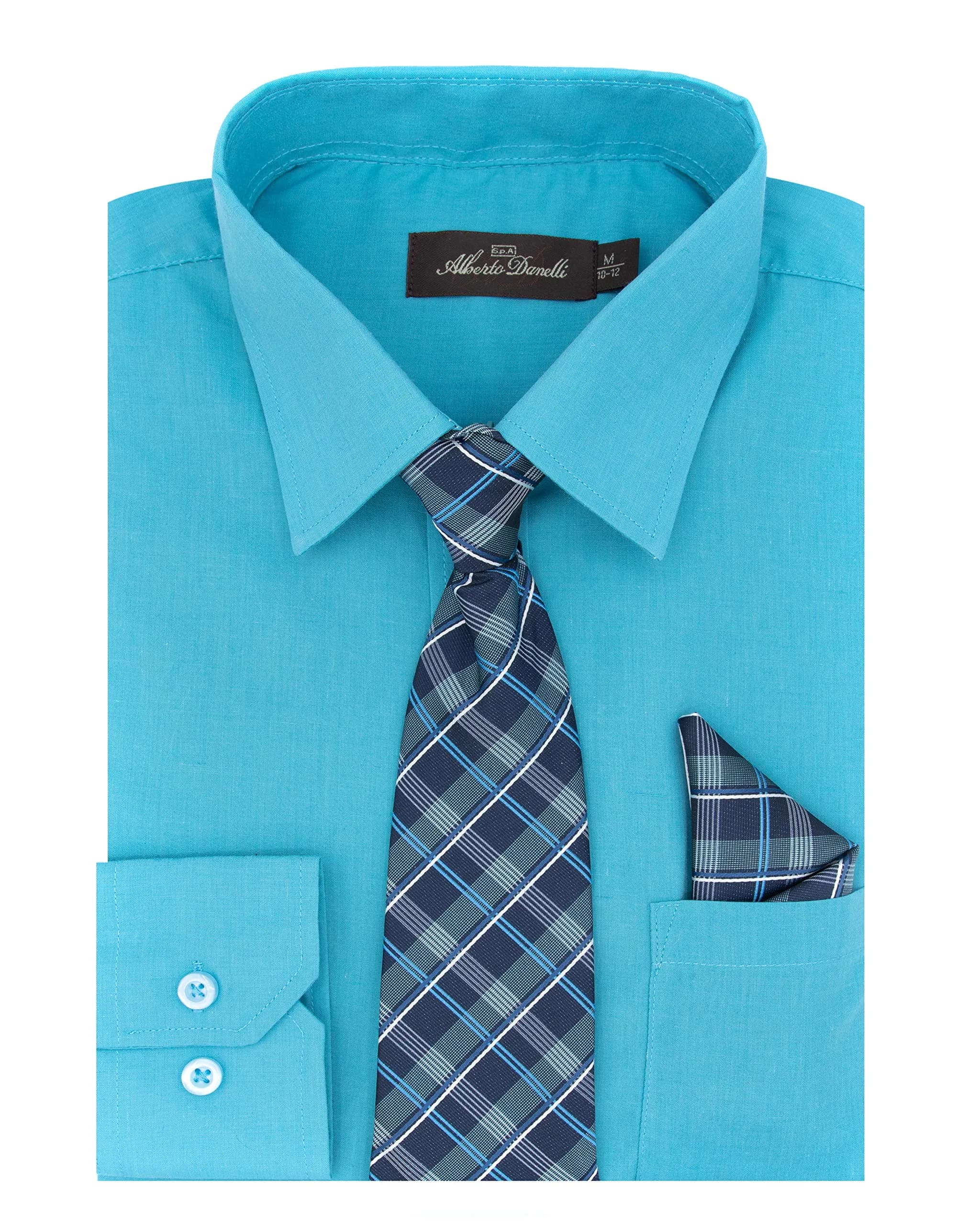Alberto Danelli Boys Long Sleeve Dress Shirt with Matching Tie and Handkerchief, 5, Tropicana | Classic Style & Comfort