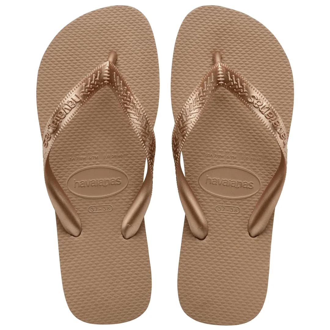 Havaianas Women's Top Tiras Flip Flop Sandal, Rose Gold, 11-12 US | Classic Summer Style with Metallic Straps - main product image