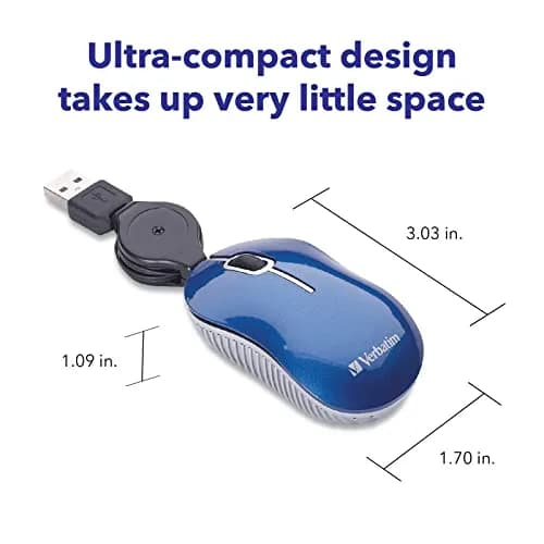 Verbatim Mini Travel Optical Mouse, USB 2.0, Retractable Cable, Blue | Compact, Precise & Portable thumbnail 3