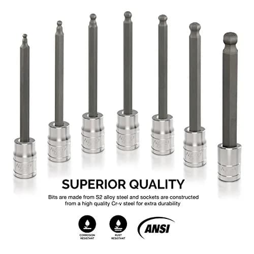 NEIKO Hex-Bit Socket Set 3/8" Drive, Metric, Extra-Long, Ball-End, 7-Piece | Precision Alloy Steel thumbnail 2