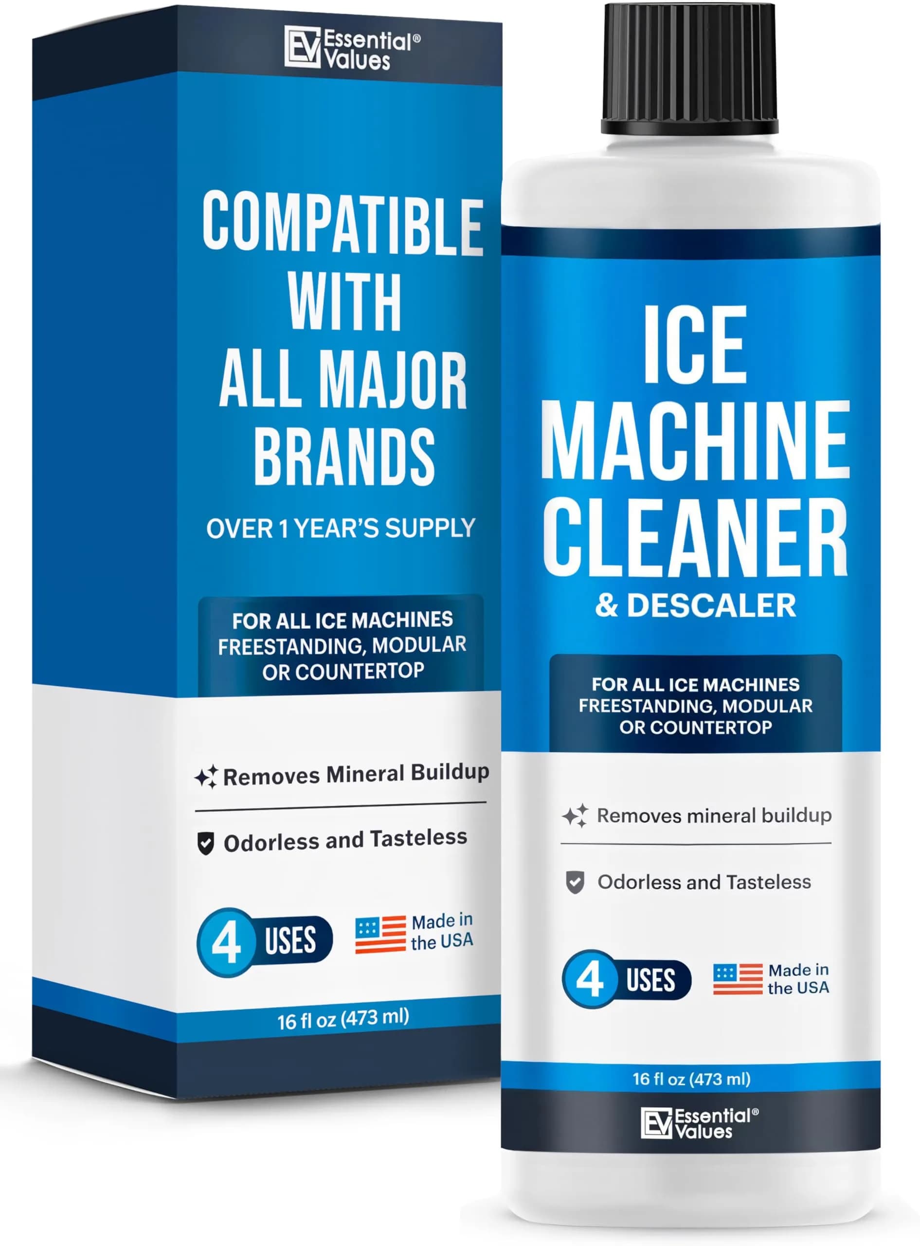 Essential Values Ice Machine Cleaner and Descaler 16 fl oz (473 ml) | Powerful Descaling for All Ice Makers