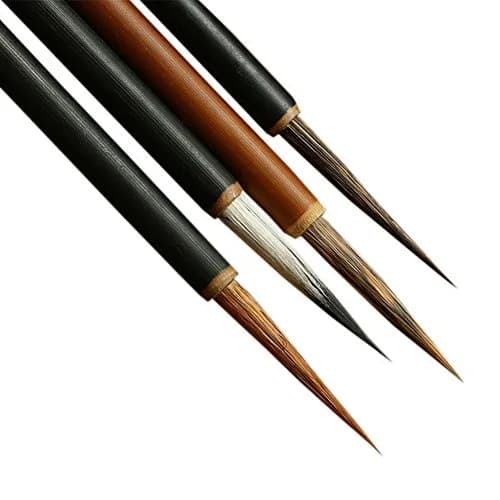 TIUSUTA Set of 4 Chinese Painting Brushes | Line Drawing, Flower Bird Tree Delineation, Bamboo Shaft, Manmade Hair thumbnail 1