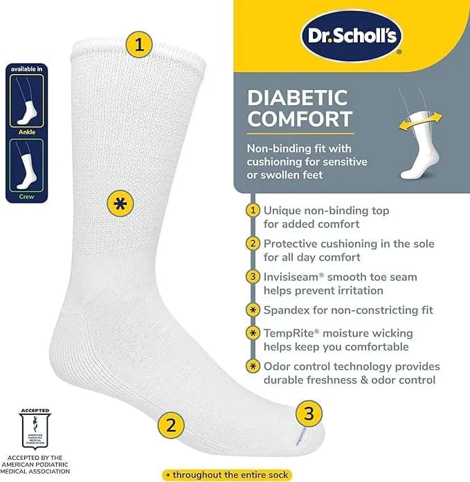 Dr. Scholl's Men's Diabetic & Circulatory Ankle Socks 4-Pack | APMA Accepted, Moisture-Wicking thumbnail 6
