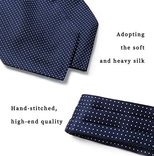 HISDERN Men's Blue Polka Dot Ascot Tie and Pocket Square Set | 126cm (49.6") Length thumbnail 5
