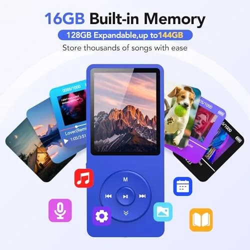 AGPTEK A02S MP3 Player 16GB Dark Blue | 65-Hour Playback Music Player thumbnail 2