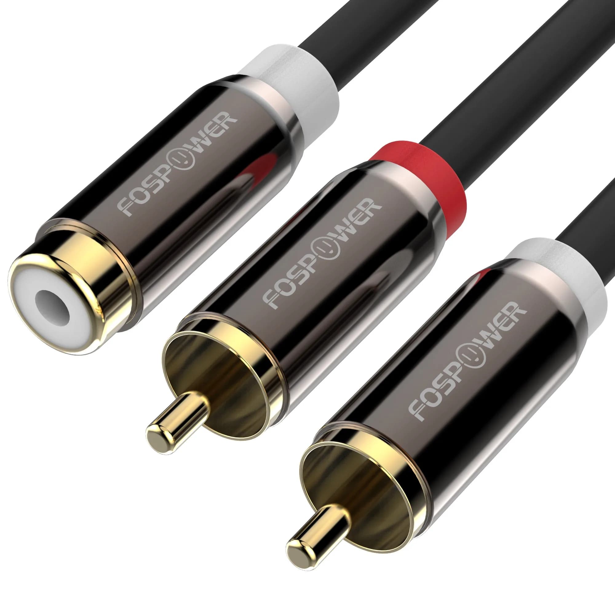 FosPower 8-inch RCA Y Adapter Cable 2 Male to 1 Female | 20.32 cm (8 inches) Gold-Plated Connectors - main product image