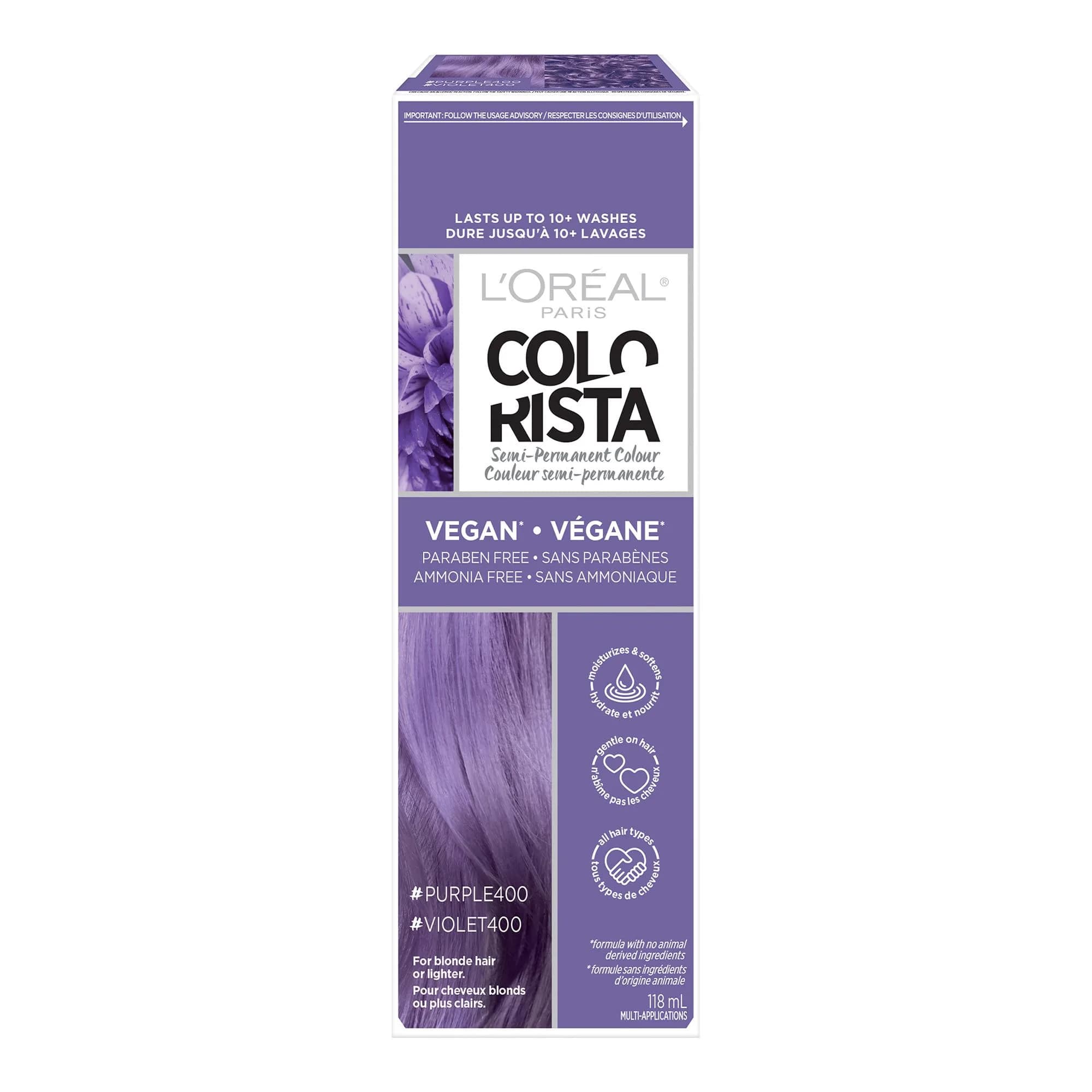 L'Oreal Paris Colorista Semi-Permanent Hair Color Purple 118ml (4 Fl Oz) | Temporary Hair Dye for Bleached & Blonde Hair — Purple