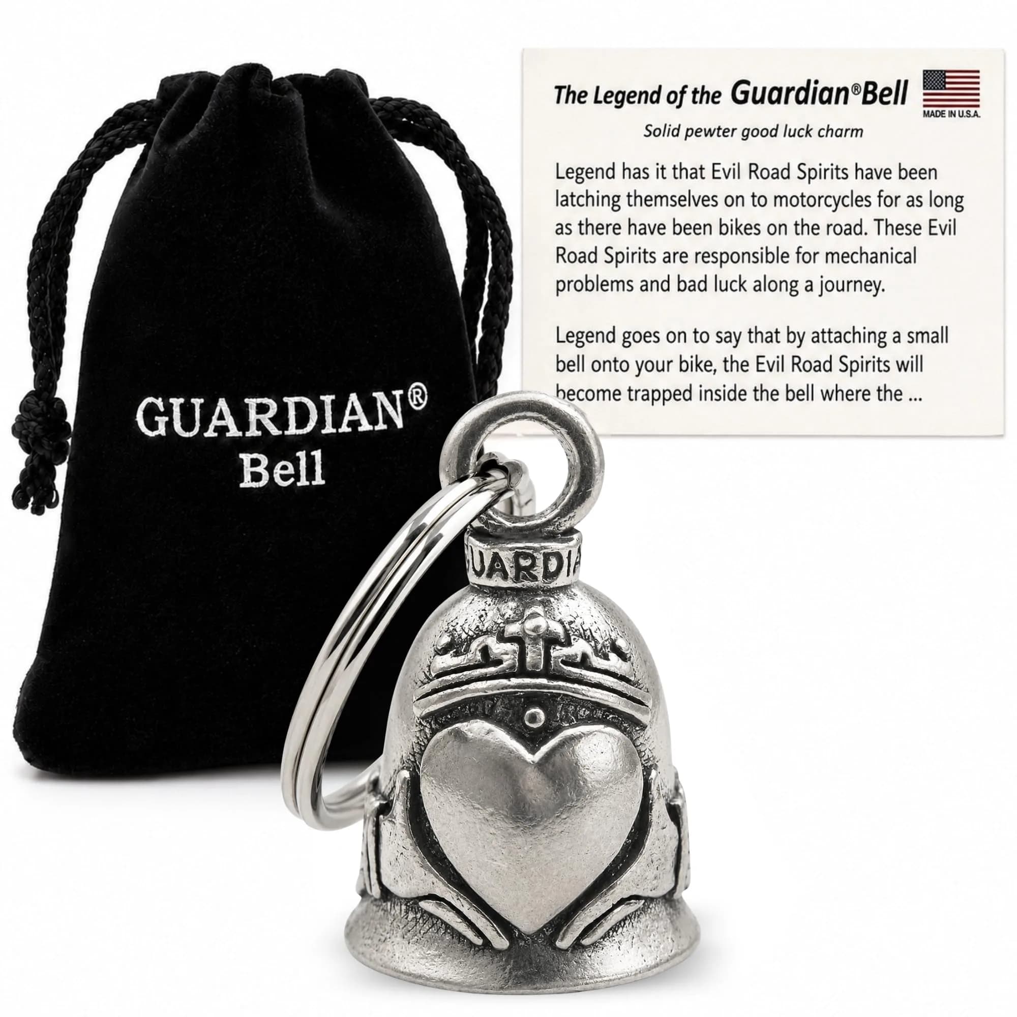 Guardian Bell Claddagh Good Luck Bell 1.75" | Lead-Free Pewter | Made in USA - main product image