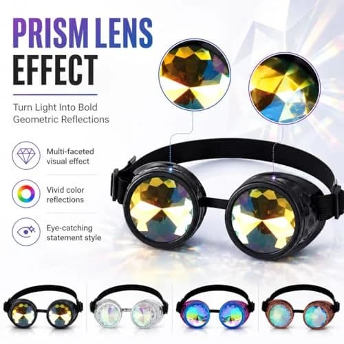 Lelinta Steampunk Rave Glasses Goggles with Rainbow Crystal Glass Lens, Red Copper, Adjustable (1 Unit) thumbnail 8