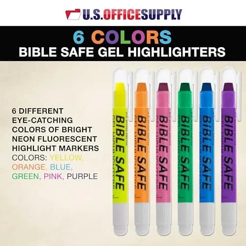 US Office Supply Bible Safe Highlighter Set of 6 Assorted Pastel Colors | No Bleed, Smooth Gel, Bible & Journal Friendly thumbnail 2