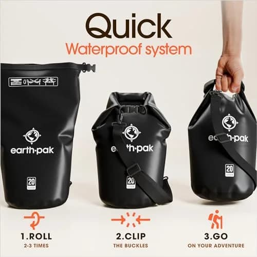 Earth Pak 40L Waterproof Dry Bag Backpack - Black | Roll Top Dry Sack for Kayaking, Boating, Paddleboarding thumbnail 5