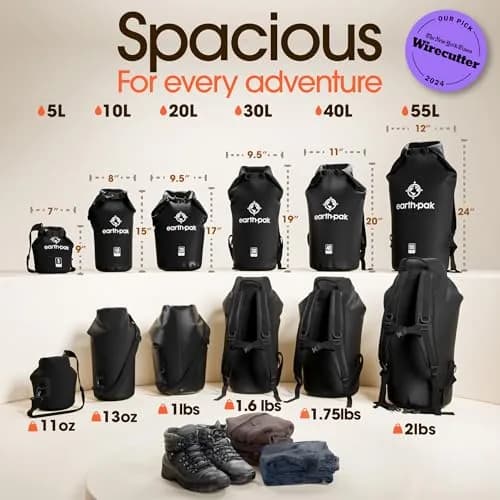 Earth Pak 40L Waterproof Dry Bag Backpack - Black | Roll Top Dry Sack for Kayaking, Boating, Paddleboarding thumbnail 2
