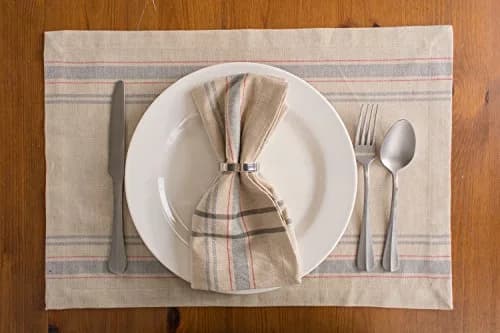 DII French Stripe Placemat Set 13x19 in Taupe/Gray | Farmhouse Style Cotton Table Linen thumbnail 3