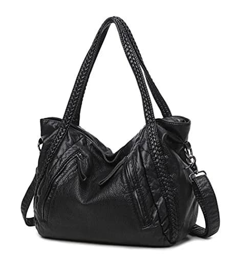Mn&Sue Black Hobo Bag Large | Soft Faux Leather Slouchy Tote Purse with Detachable Strap thumbnail 1