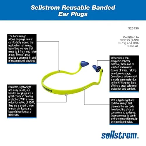 Sellstrom Reusable Banded Earplugs 25dB Noise Reduction Hi-Viz Green | NRR 27 Certified thumbnail 7
