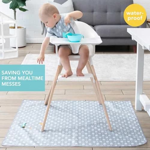 Bumkins Baby Splat Mat for Under High Chair | Waterproof Reusable Cloth, 42x42 Inch, Gray Arrows thumbnail 2