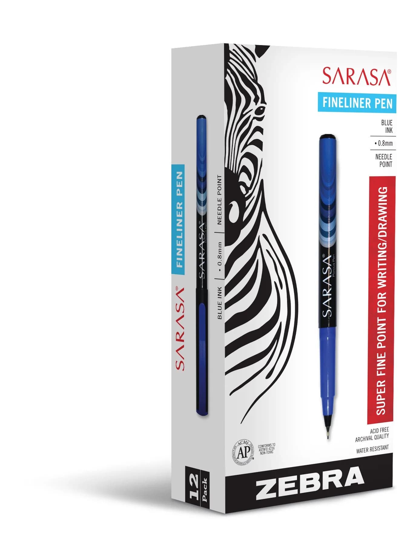 Zebra Pen SARASA Fineliner Pen, Violet Ink, 0.8mm, 12-Pack | Archival-Quality Ink — Blue