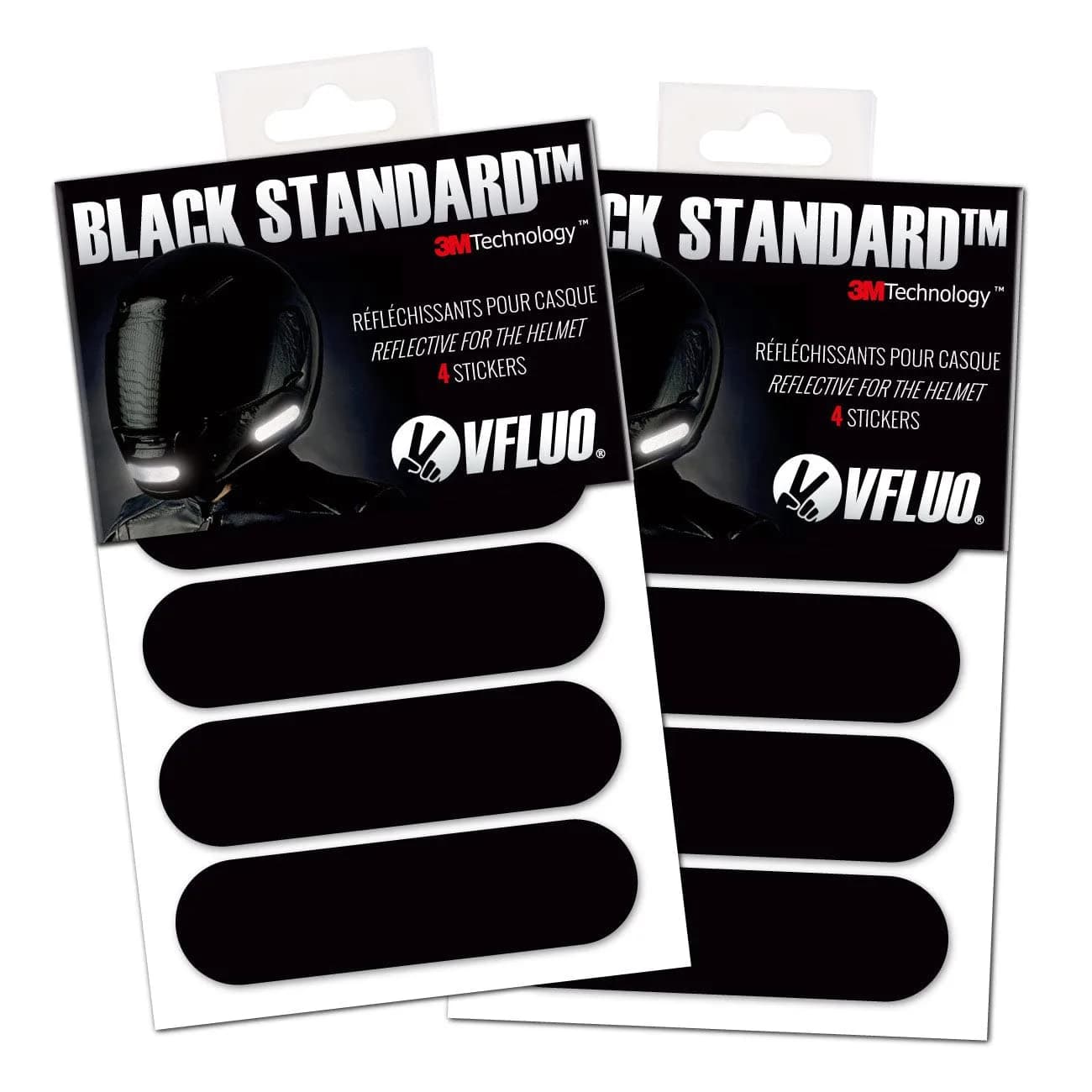 VFLUO Retro Reflective Stripes Stickers for Helmet - Black Standard Kit - 8 Stickers (4 Pairs)
