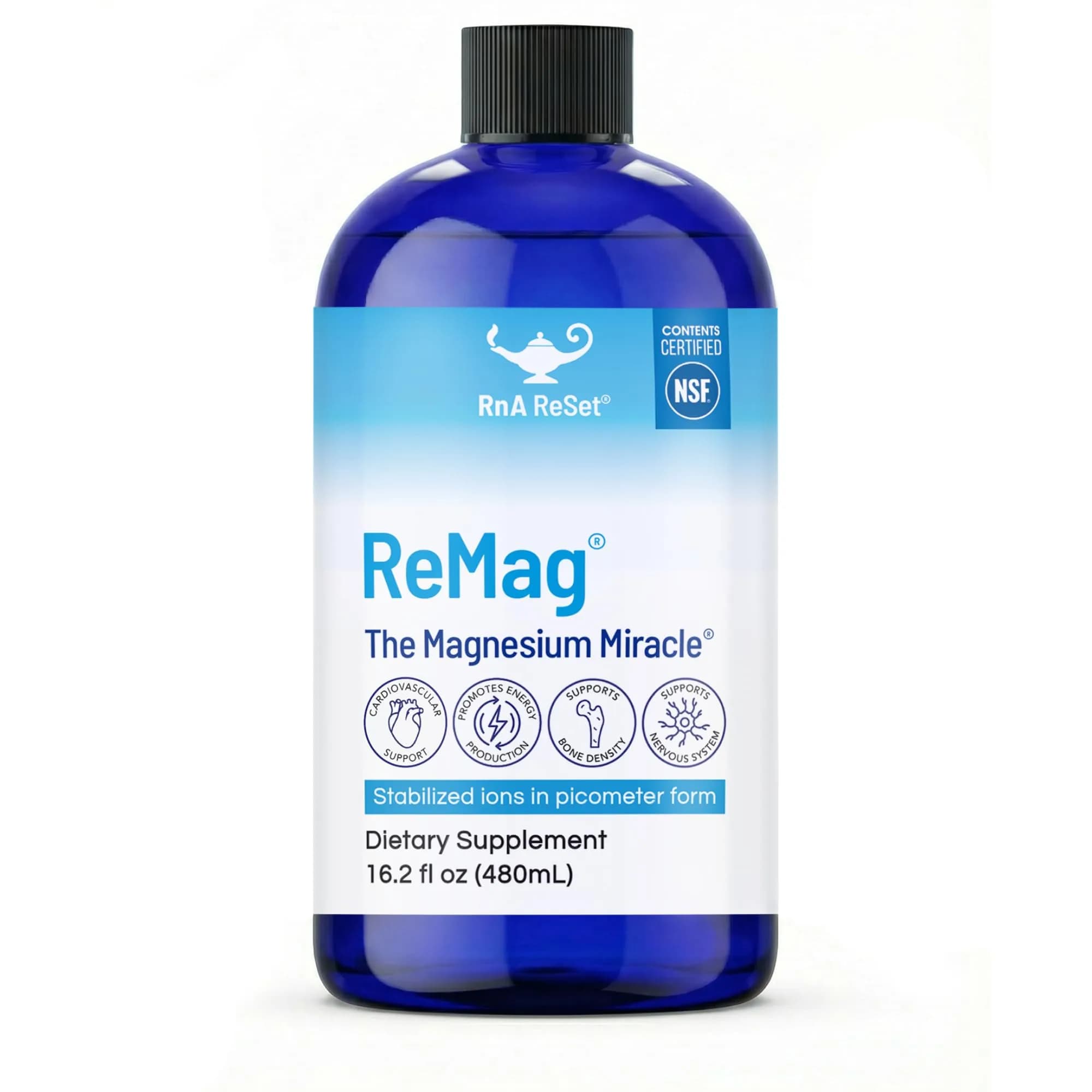 RnA ReSet ReMag Pico-Ionic Liquid Magnesium 479ml (16.2 Fl Oz) | NSF Certified for Sleep & Nerve Health — 16.2 Fl Oz