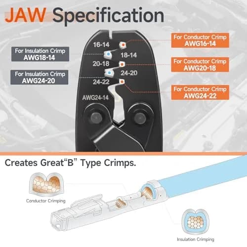 IWISS IWS-1424A Non Insulated Open Barrel Terminal Crimper AWG24-14 | Ergonomic Rubber Handle, 280g, Orange thumbnail 4