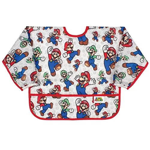 Bumkins Sleeved Bib Mario & Luigi 6-24 Months | Waterproof Fabric Feeding Smock thumbnail 1