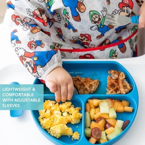 Bumkins Sleeved Bib Mario & Luigi 6-24 Months | Waterproof Fabric Feeding Smock thumbnail 4