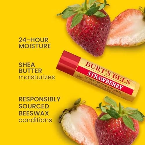 Burt's Bees Strawberry Tint-Free Lip Balm 2 Count | Natural Conditioning Lip Treatment thumbnail 2