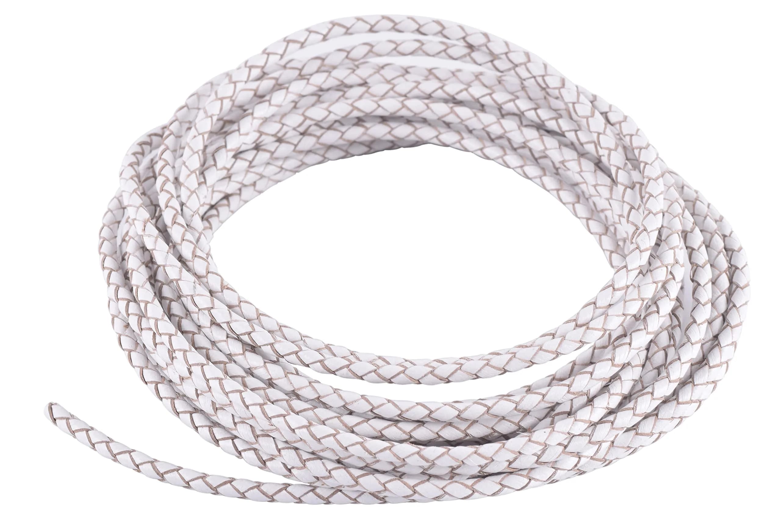 KONMAY 3mm White Braided Leather Cord 5 Yards (15 Feet) | Jewelry Making & Crafting - main product image