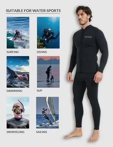 Lemorecn Men's 3mm Neoprene Wetsuit Jacket Long Sleeve with YKK Front Zipper | Thermal Layering for Water Sports thumbnail 6