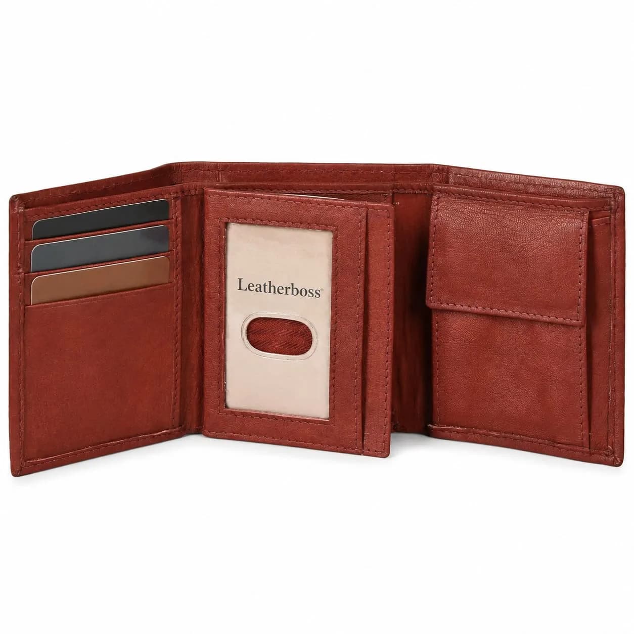 LB LEATHERBOSS Genuine Leather Trifold Wallet for Men & Women | Slim Compact Brown (10.6cm x 8.6cm x 3.5cm) - main product image