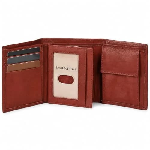 LB LEATHERBOSS Genuine Leather Trifold Wallet for Men & Women | Slim Compact Brown (10.6cm x 8.6cm x 3.5cm) thumbnail 1