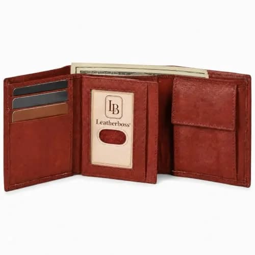 LB LEATHERBOSS Genuine Leather Trifold Wallet for Men & Women | Slim Compact Brown (10.6cm x 8.6cm x 3.5cm) thumbnail 5
