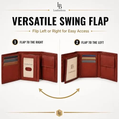 LB LEATHERBOSS Genuine Leather Trifold Wallet for Men & Women | Slim Compact Brown (10.6cm x 8.6cm x 3.5cm) thumbnail 3