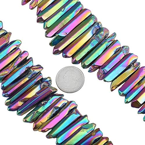 SUNYIK Rainbow Aura Titanium Coated Crystal Points Quartz Polished Sticks 15 inch Strand | Chakra Healing Gem Beads thumbnail 4
