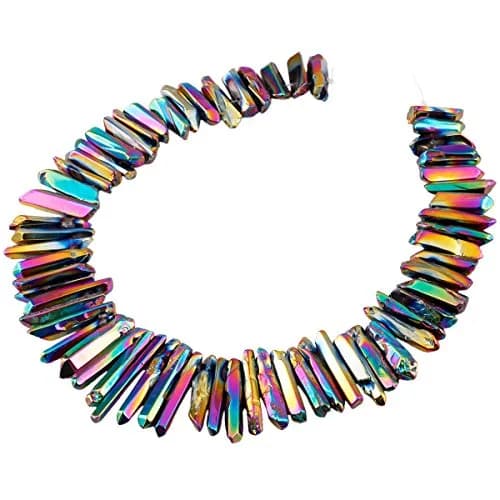SUNYIK Rainbow Aura Titanium Coated Crystal Points Quartz Polished Sticks 15 inch Strand | Chakra Healing Gem Beads thumbnail 5