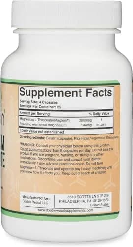 Double Wood Supplements Magnesium L-Threonate 2,000mg Capsules | 120 Count (2.8 oz / 0.1 kg) thumbnail 6