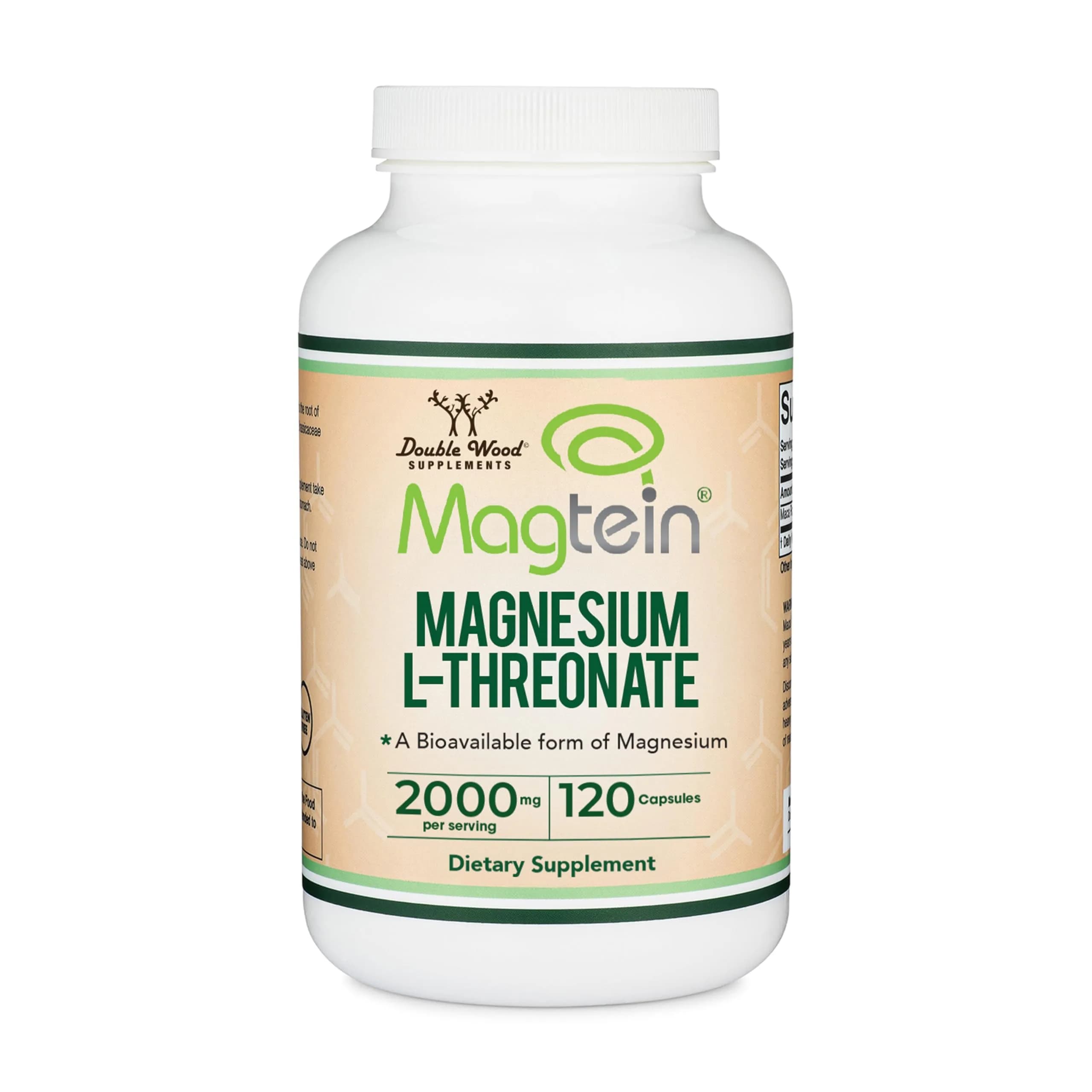 Double Wood Supplements Magnesium L-Threonate 2,000mg Capsules | 120 Count (2.8 oz / 0.1 kg) - main product image